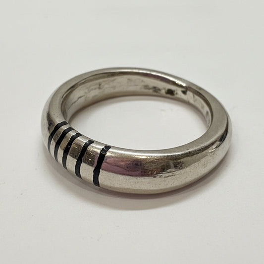 Minimalist African Silver Band Ring with Black Line Detail